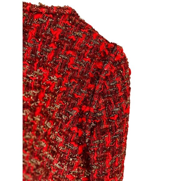Iro Red Disco Tweed Jacket Wool Blend Red Silver Tweed Blazer Lined - Sz 4 - Picture 10 of 13